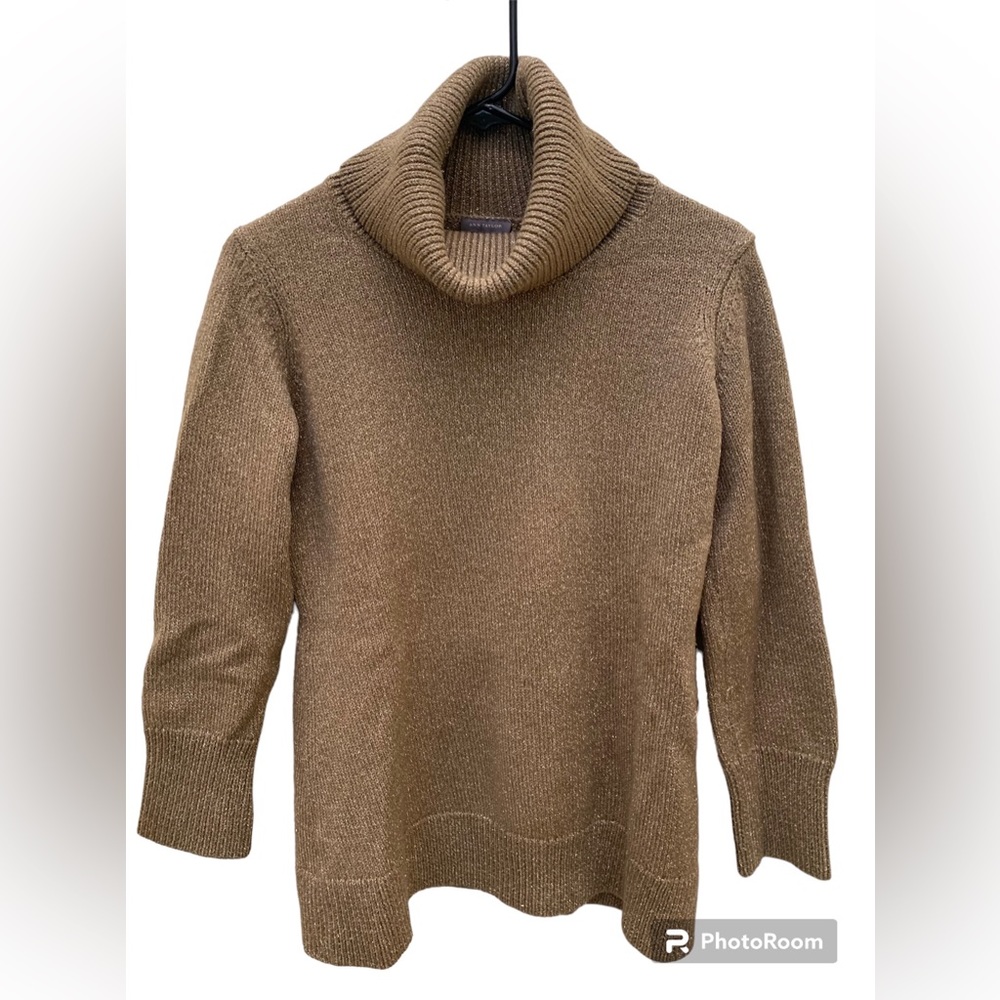 Ann Taylor gold metallic wool blend turtle neck sweater, L